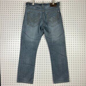 Old Skool‎ Y2K Gothic Baggy Jeans 34x34 Blue Grunge Embroidered Honeycomb Gray